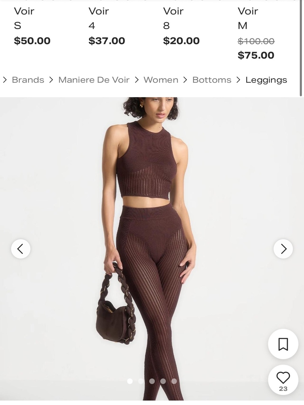 Maniere De Voir Chocolate Brown Ribbed High-Waist Leggings